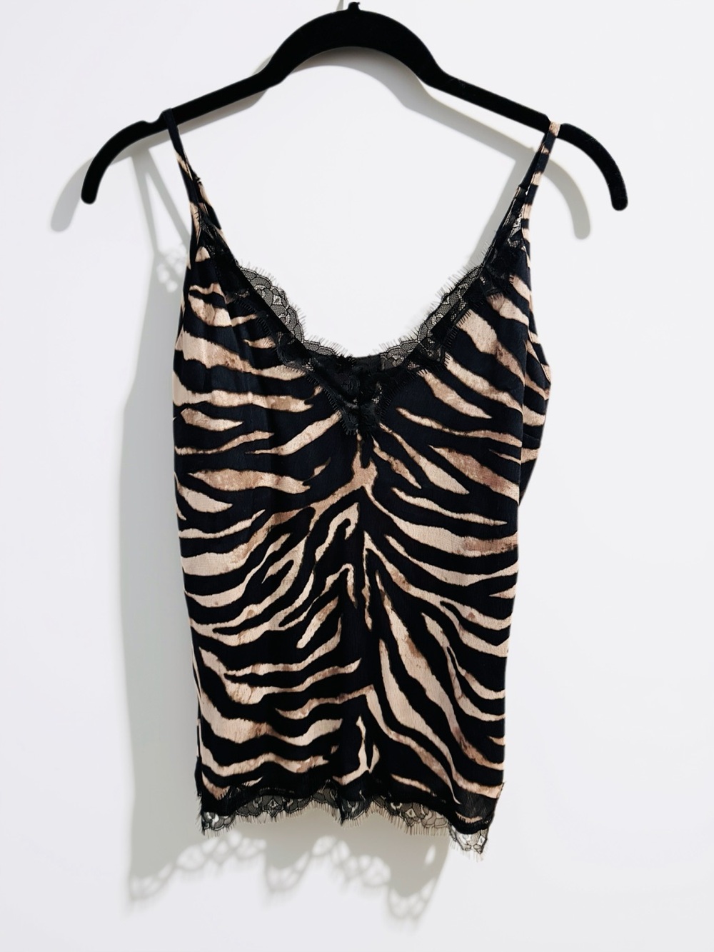 NEW Lavender Brown Black and Tan Zebra Lace-Trim Cami, Size XS